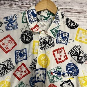 VTG Esprit Sport Camp Shirt Loop Collar Button Up Cotton AOP Athletics Men’s Med